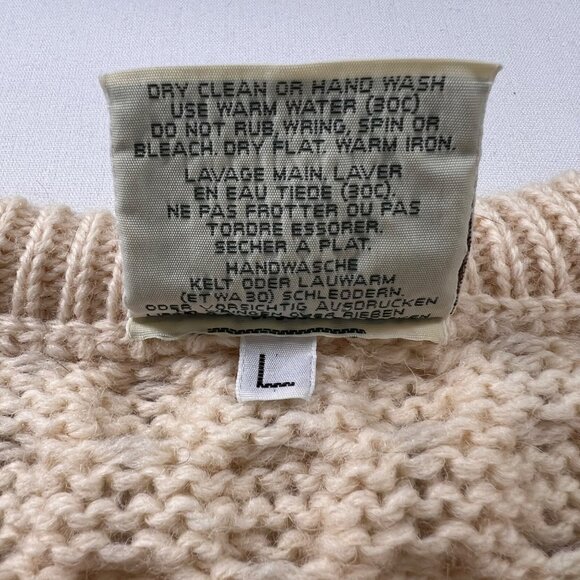 Carraig Donn Ireland Wool Fisherman Sweater Crew Neck Aran in Ivory Size Large - Picture 7 of 9